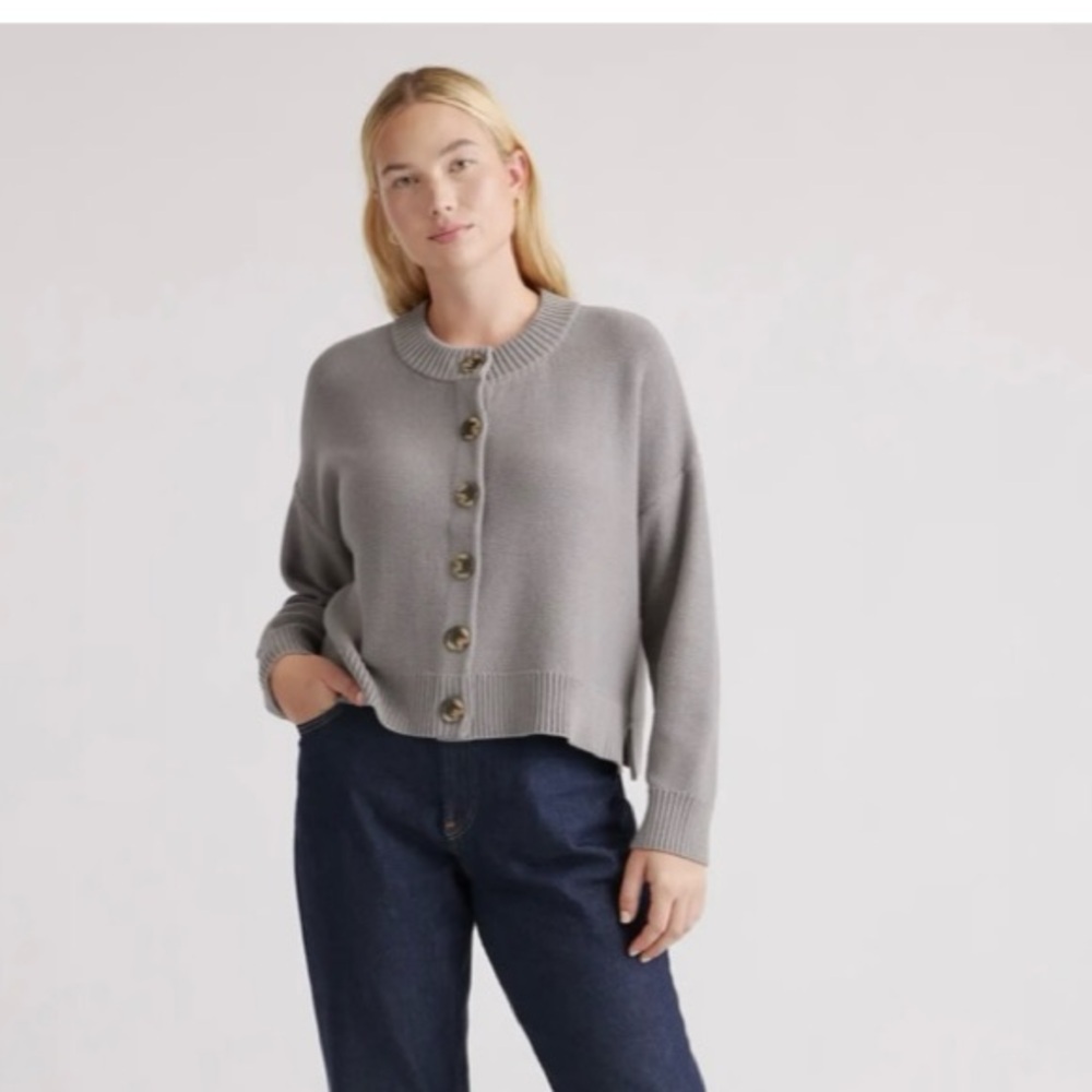 Quince Organic Cotton Cropped Cardigan - Size Small